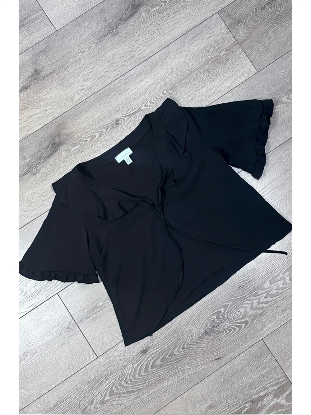 Topshop Ruffle Collar Tie Front Semi-Sheer Layered Textured Top